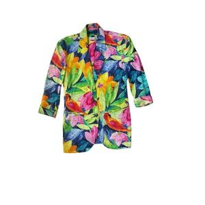 Cathy Hardwick Vintage Floral Parrot Blazer Jacket Made in USA 80s Size S/M